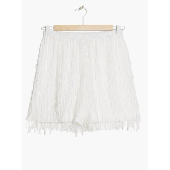 & Other Stories Pants - & Other Stories White High Waisted shorts w fringe elasticate waist band sz 8